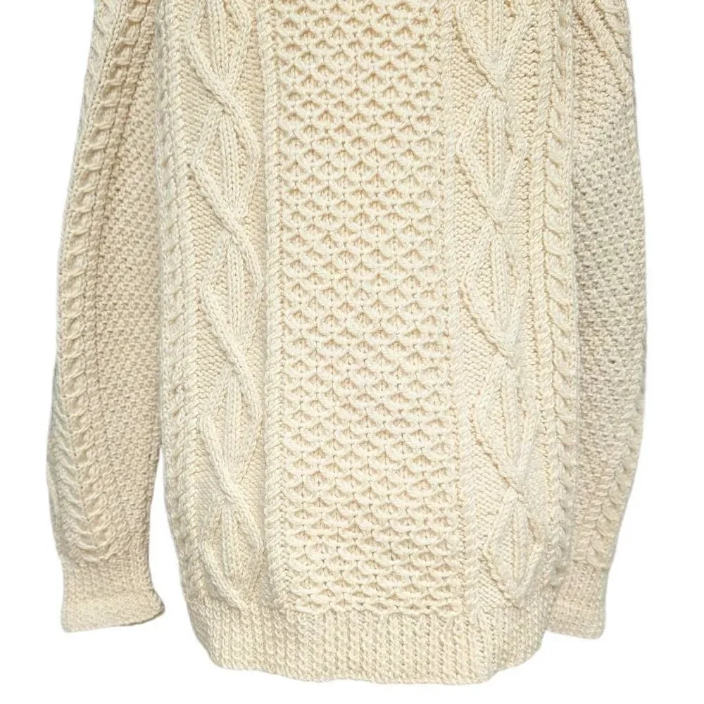 Fisherman Sweater Cardigan Off White Cream Heavy Cable Wood Buttons Unbranded - Picture 5 of 10